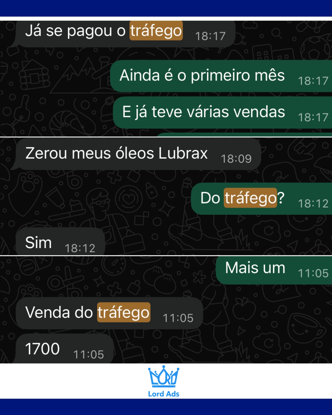 Conversa de cliente contando que o tráfego pago já se pagou no primeiro mês