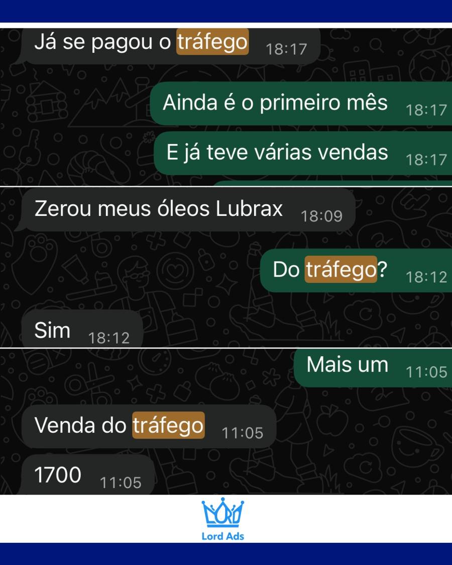 Conversa de cliente contando que o tráfego pago já se pagou no primeiro mês