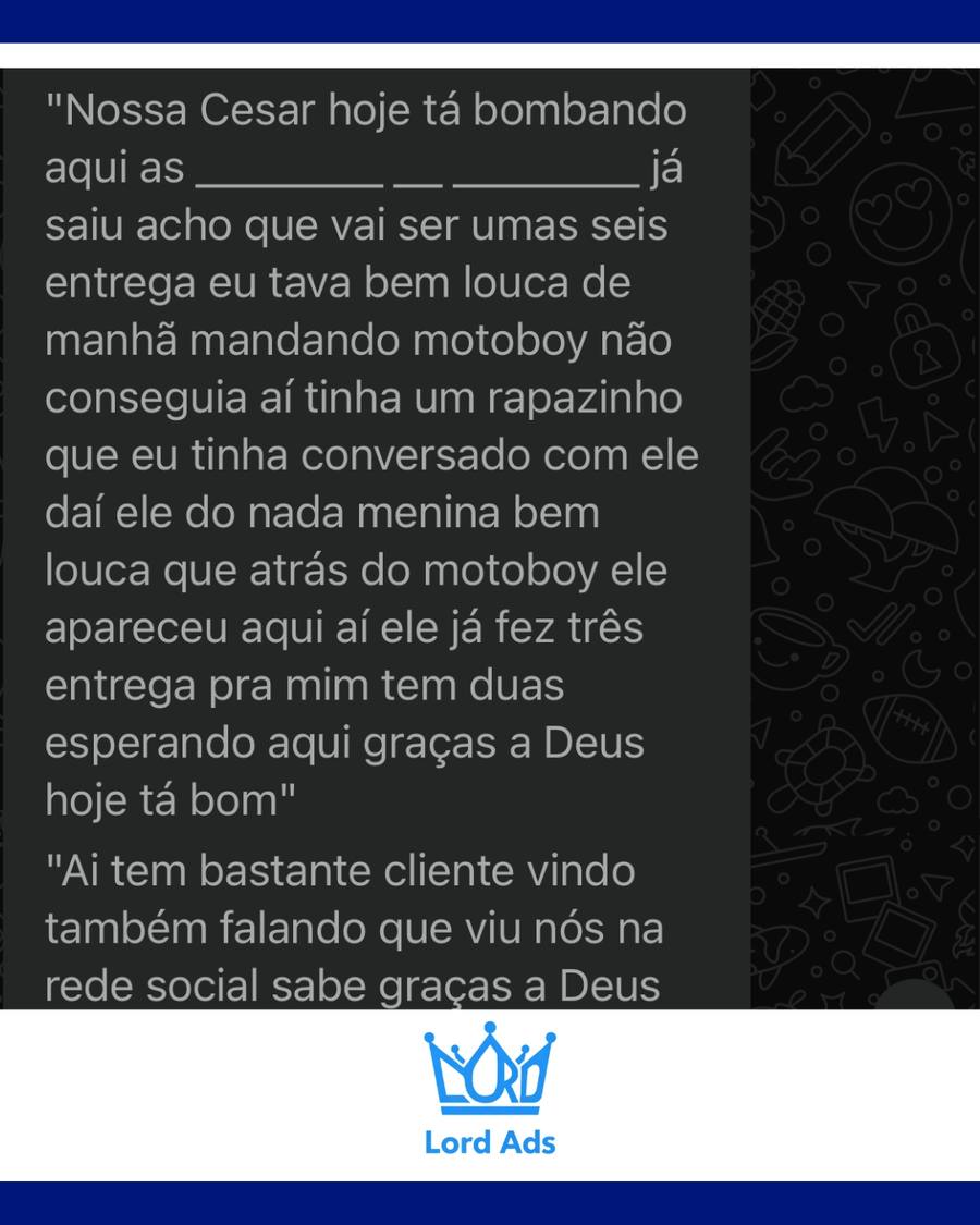 Cliente relatando aumento de entregas e clientes vindos das redes sociais